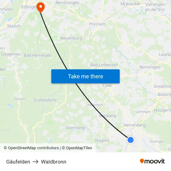 Gäufelden to Waldbronn map