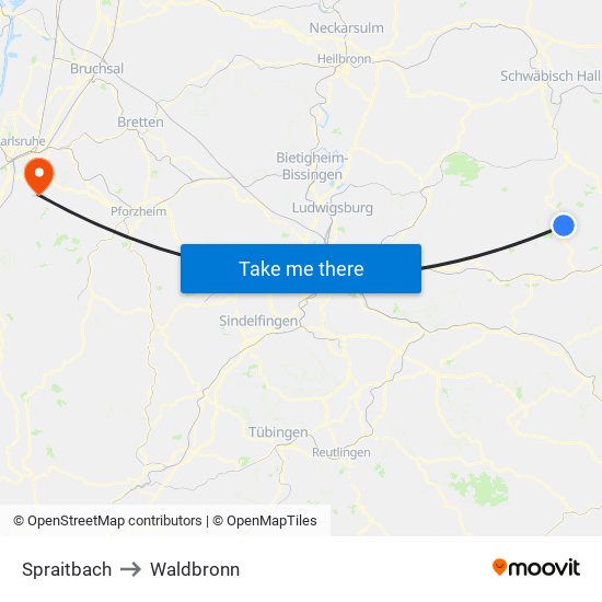 Spraitbach to Waldbronn map