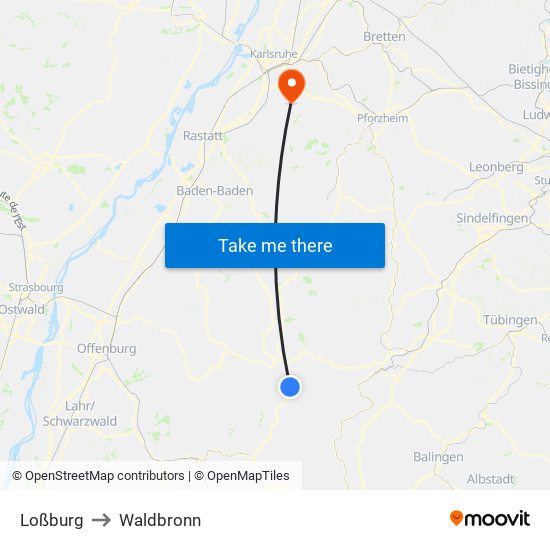 Loßburg to Waldbronn map