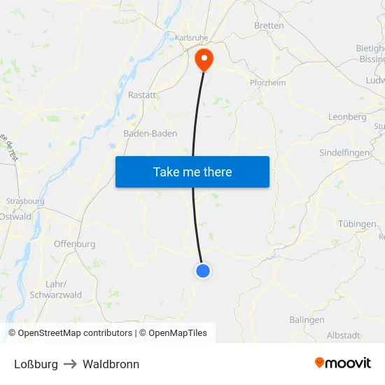 Loßburg to Waldbronn map