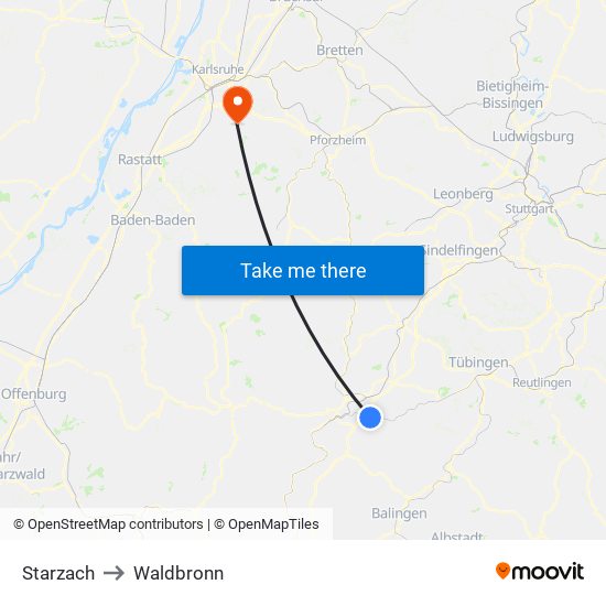 Starzach to Waldbronn map