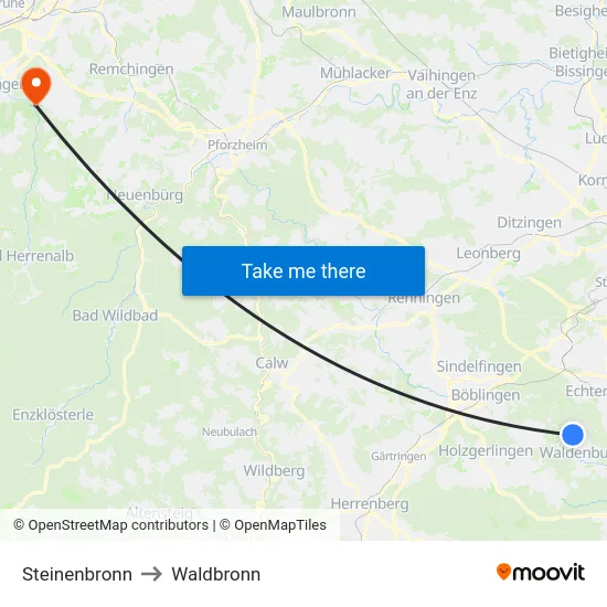 Steinenbronn to Waldbronn map