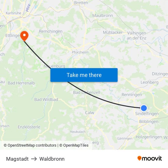 Magstadt to Waldbronn map