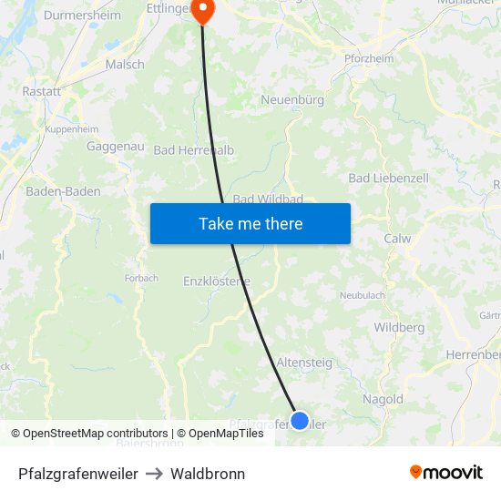 Pfalzgrafenweiler to Waldbronn map