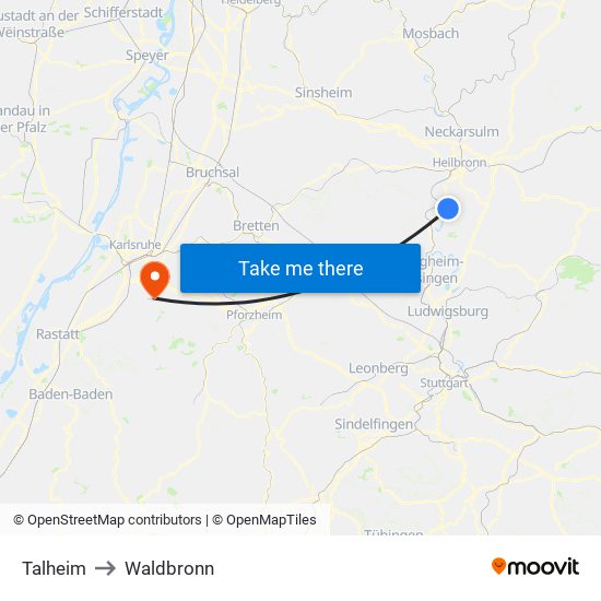 Talheim to Waldbronn map
