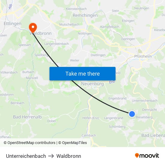 Unterreichenbach to Waldbronn map