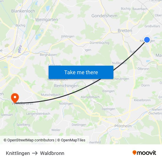 Knittlingen to Waldbronn map