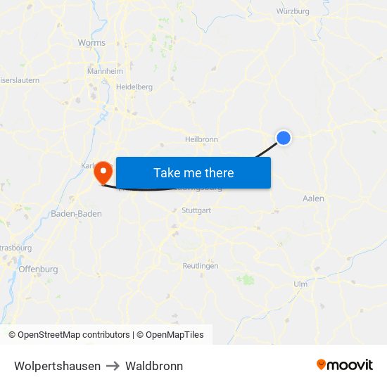 Wolpertshausen to Waldbronn map