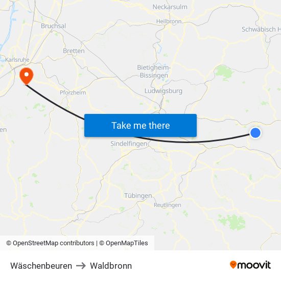 Wäschenbeuren to Waldbronn map