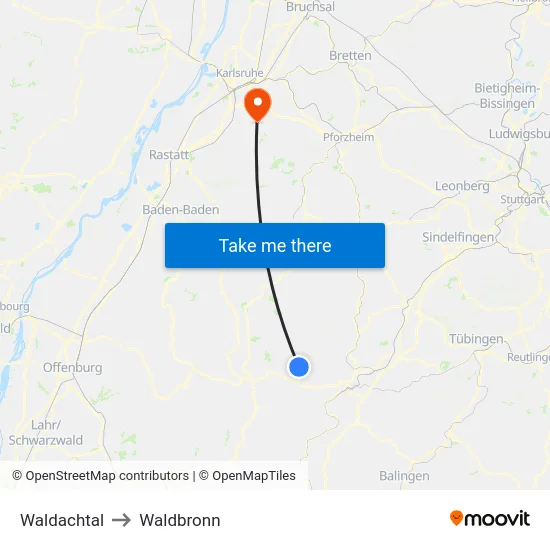 Waldachtal to Waldbronn map