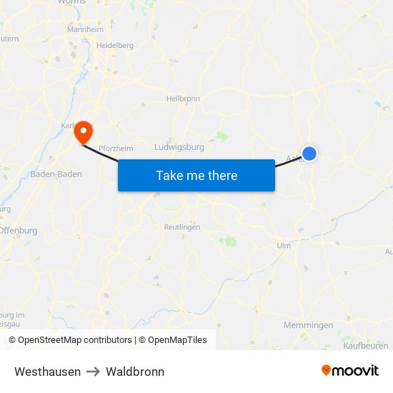 Westhausen to Waldbronn map