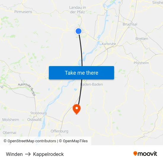 Winden to Kappelrodeck map