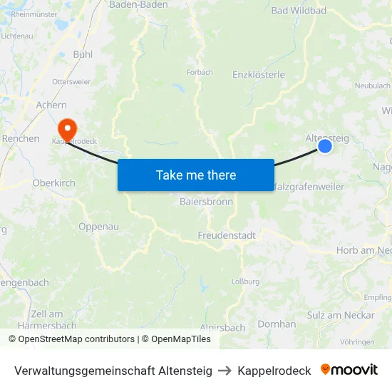 Verwaltungsgemeinschaft Altensteig to Kappelrodeck map