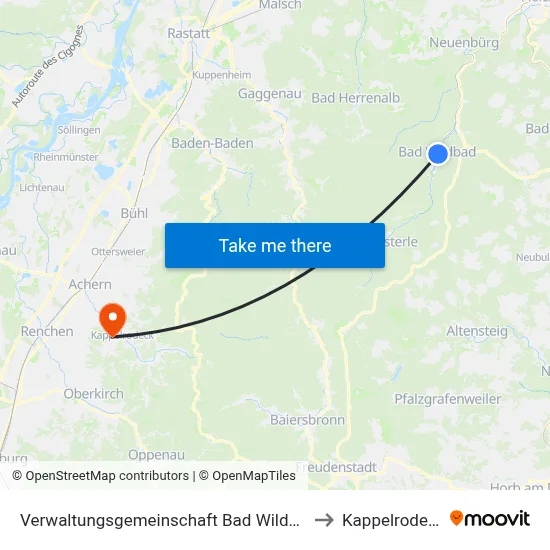 Verwaltungsgemeinschaft Bad Wildbad to Kappelrodeck map