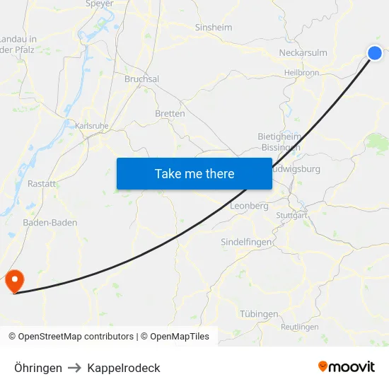 Öhringen to Kappelrodeck map