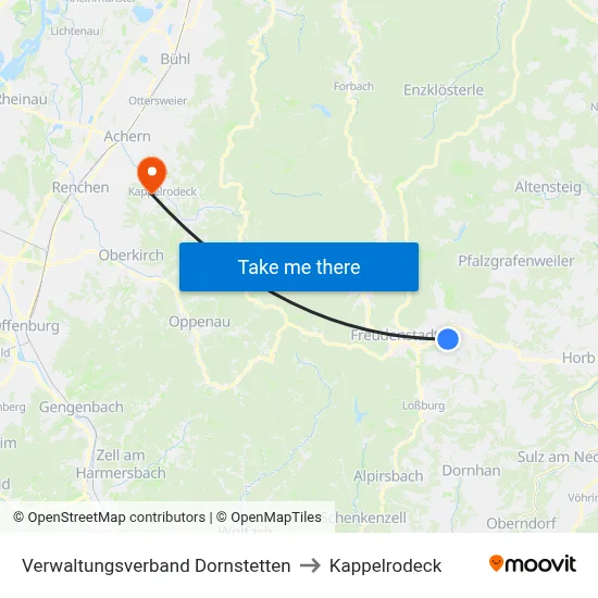 Verwaltungsverband Dornstetten to Kappelrodeck map