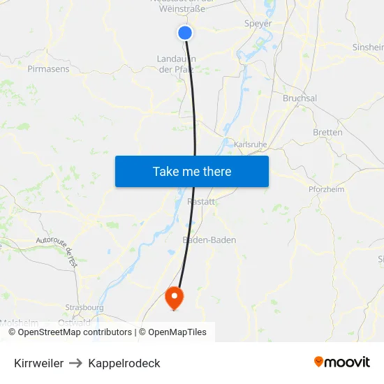 Kirrweiler to Kappelrodeck map