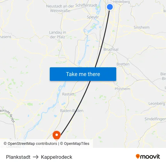 Plankstadt to Kappelrodeck map