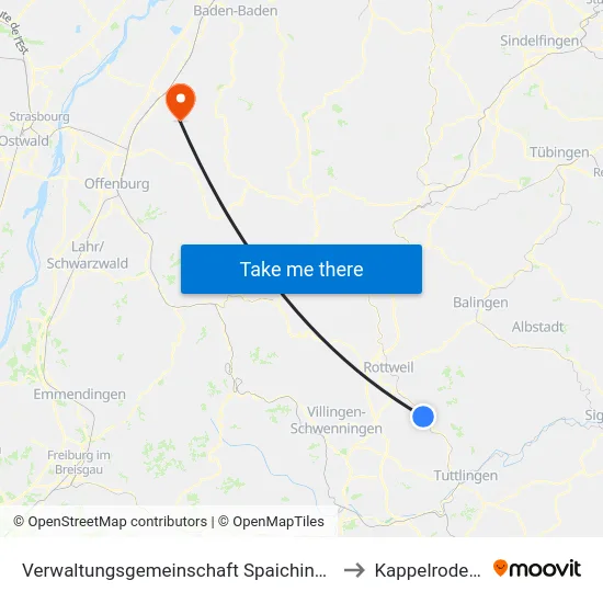 Verwaltungsgemeinschaft Spaichingen to Kappelrodeck map