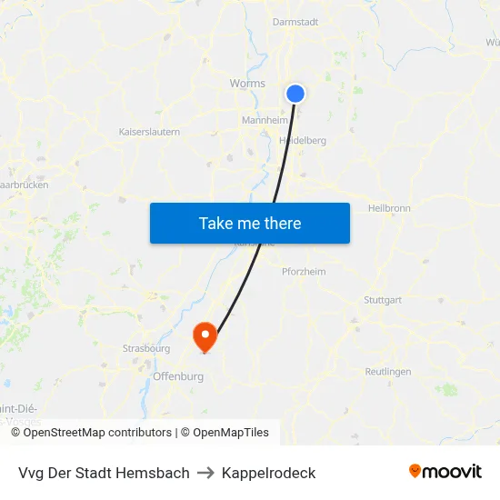 Vvg Der Stadt Hemsbach to Kappelrodeck map