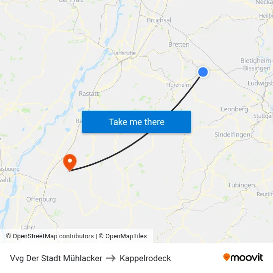 Vvg Der Stadt Mühlacker to Kappelrodeck map