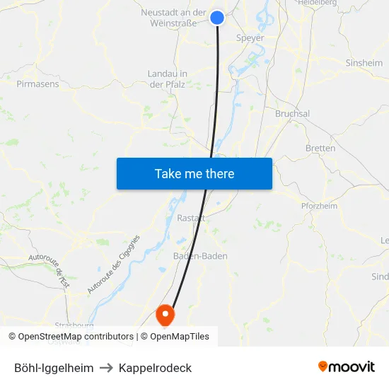 Böhl-Iggelheim to Kappelrodeck map