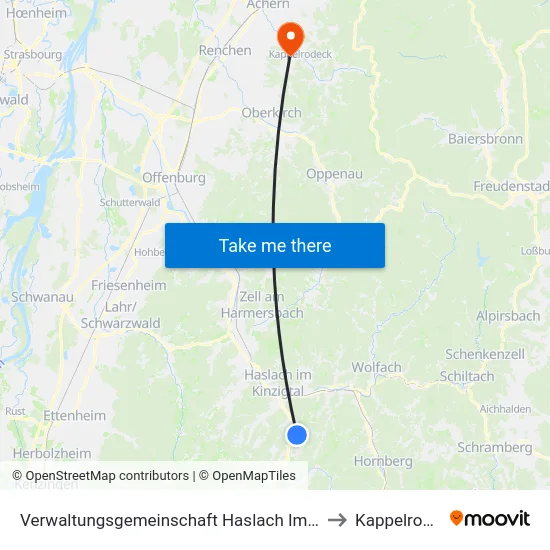 Verwaltungsgemeinschaft Haslach Im Kinzigtal to Kappelrodeck map