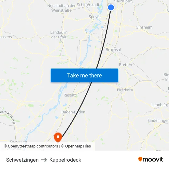 Schwetzingen to Kappelrodeck map