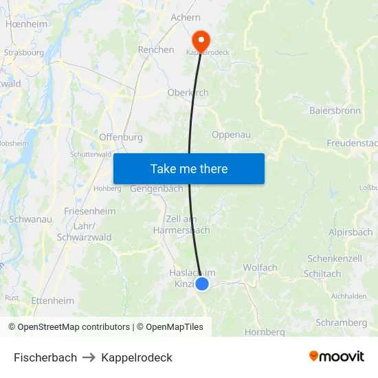 Fischerbach to Kappelrodeck map