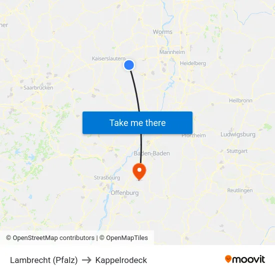 Lambrecht (Pfalz) to Kappelrodeck map
