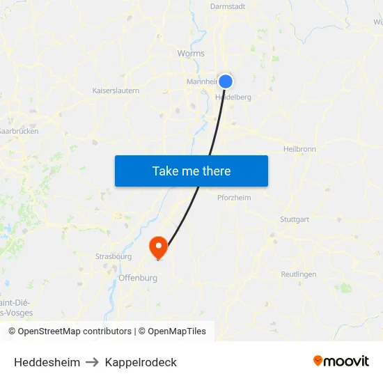 Heddesheim to Kappelrodeck map