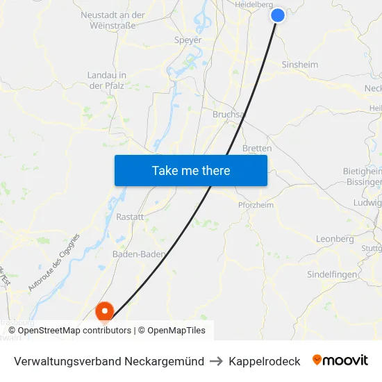 Verwaltungsverband Neckargemünd to Kappelrodeck map