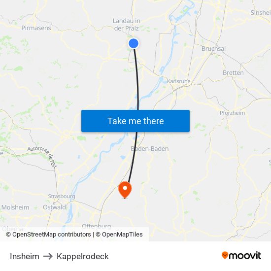 Insheim to Kappelrodeck map