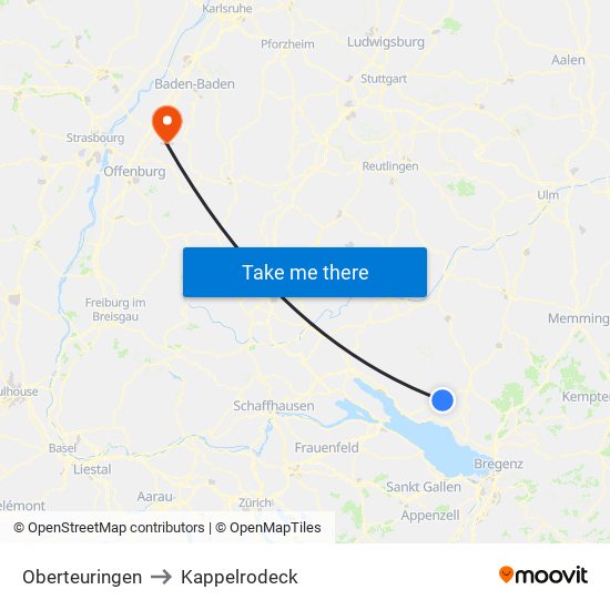 Oberteuringen to Kappelrodeck map