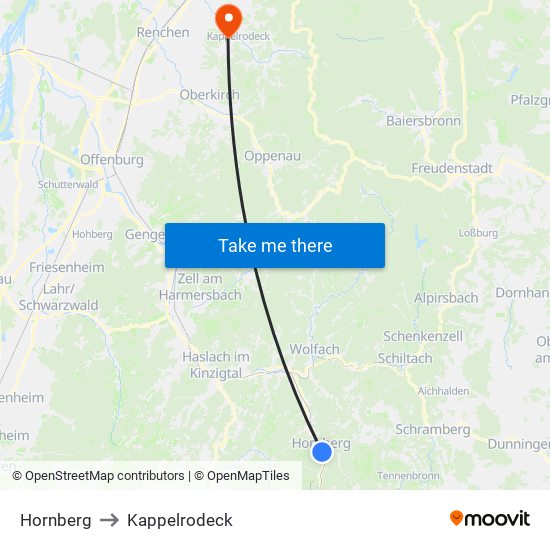 Hornberg to Kappelrodeck map