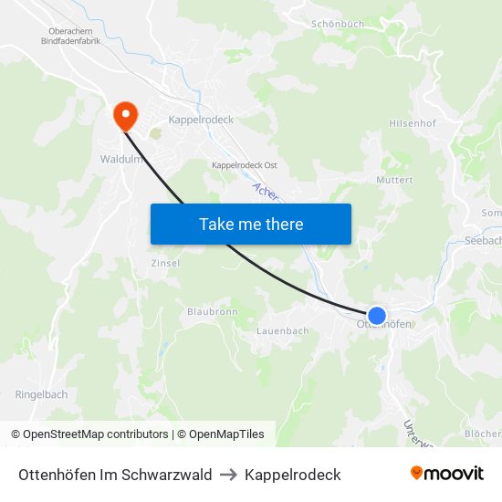Ottenhöfen Im Schwarzwald to Kappelrodeck map