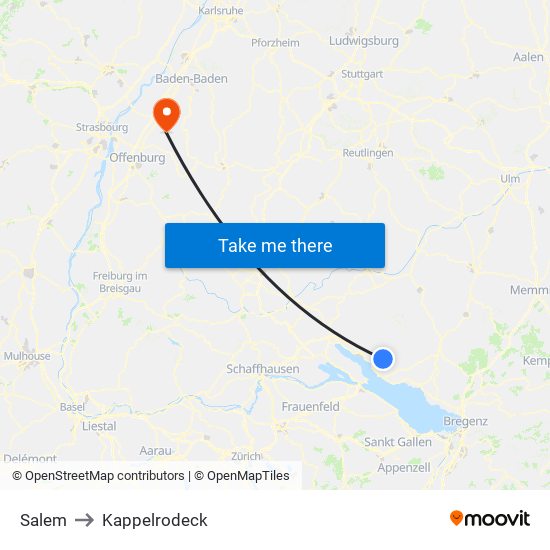 Salem to Kappelrodeck map