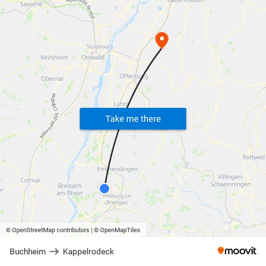 Buchheim to Kappelrodeck map