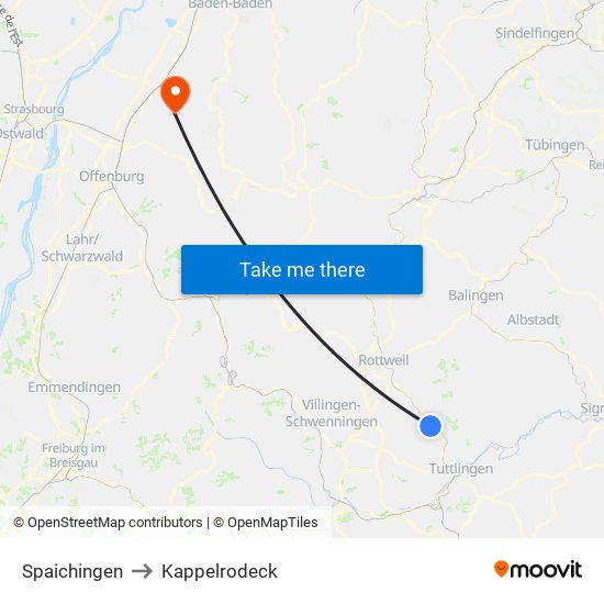 Spaichingen to Kappelrodeck map