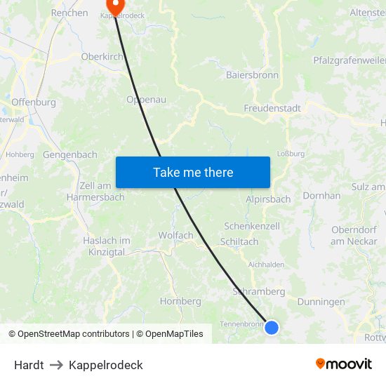 Hardt to Kappelrodeck map