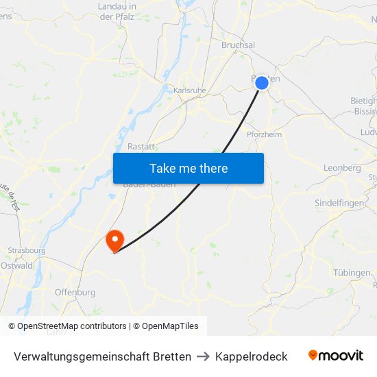 Verwaltungsgemeinschaft Bretten to Kappelrodeck map