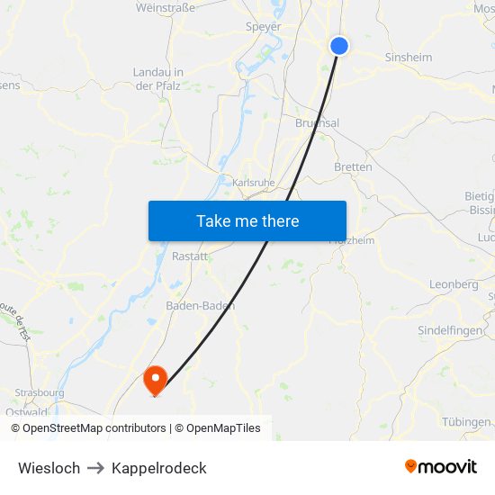 Wiesloch to Kappelrodeck map