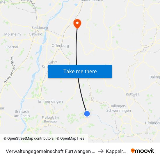 Verwaltungsgemeinschaft Furtwangen Im Schwarzwald to Kappelrodeck map