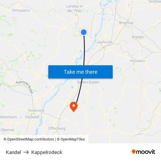 Kandel to Kappelrodeck map