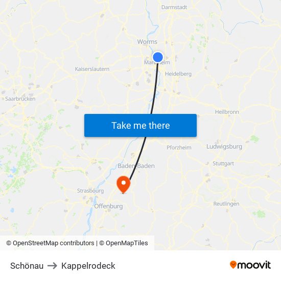 Schönau to Kappelrodeck map