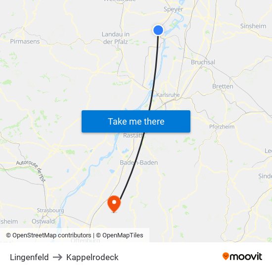 Lingenfeld to Kappelrodeck map