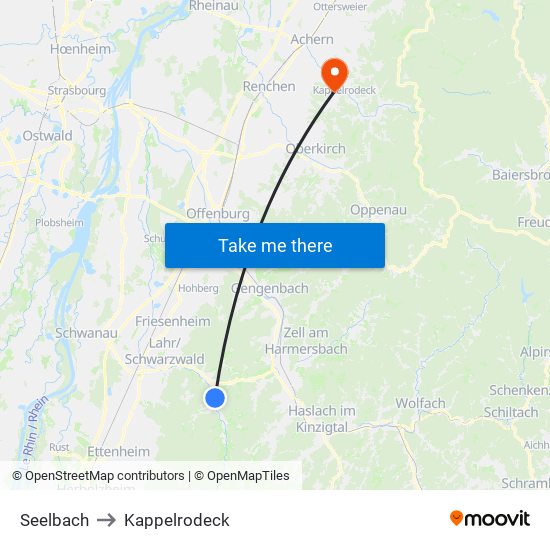 Seelbach to Kappelrodeck map