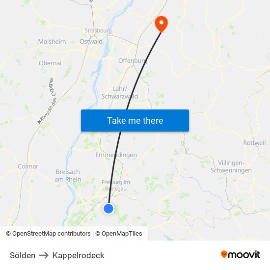 Sölden to Kappelrodeck map