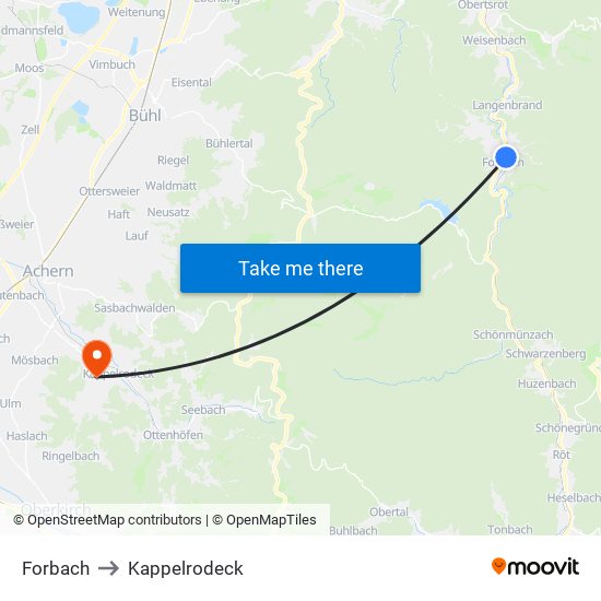 Forbach to Kappelrodeck map