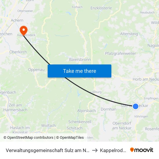 Verwaltungsgemeinschaft Sulz am Neckar to Kappelrodeck map